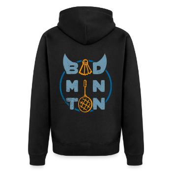 Badminton (Typo-Ball-Schläger-Edition) - Unisex Premium Bio Zip Hoodie - Schwarz - Hinten - Nico (187cm)