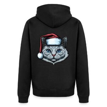 Wunderschöne Katze mit Weihnachtshut - Unisex Premium Bio Zip Hoodie - Schwarz - Hinten - Nico (187cm)