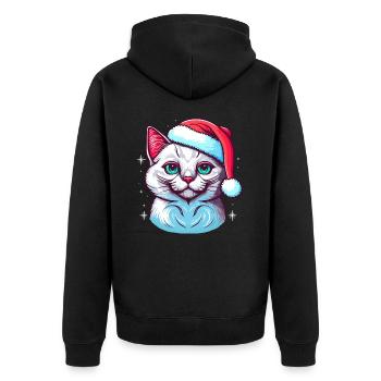 Wunderschöne Winterkatze digitale Illustration für alle - Unisex Premium Bio Zip Hoodie - Schwarz - Hinten - Nico (187cm)