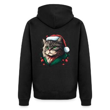 Entzückende Katze mit Weihnachtshut - Unisex Premium Bio Zip Hoodie - Schwarz - Hinten - Nico (187cm)