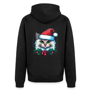 Adorable cat wearing Santa hat - Unisex Premium Organic Zip Hoodie - black - Back - Nico (187cm)