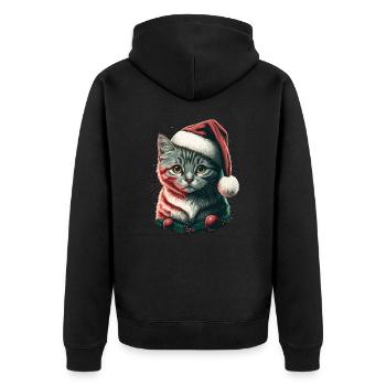 Superbe chaton portant un chapeau de Père Noël - Veste à capuche bio Premium Unisexe - noir - Dos - Nico (187cm)
