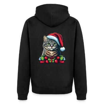 Belle illustration de chat de l’Avent, le meilleur Père Noël - Veste à capuche bio Premium Unisexe - noir - Dos - Nico (187cm)