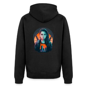 Wunderbares Gemälde eines schönen Cyber-Girls - Unisex Premium Bio Zip Hoodie - Schwarz - Hinten - Nico (187cm)