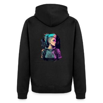 Fearless futuristic Women for Video Game Lovers - Unisex Premium Organic Zip Hoodie - black - Back - Nico (187cm)