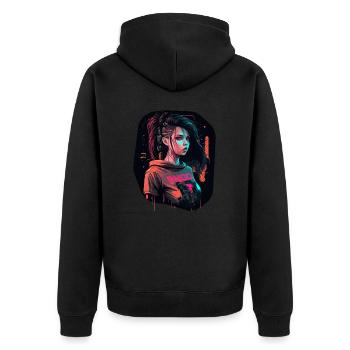 Cool design of a Beautiful cyber Girl - Unisex Premium Organic Zip Hoodie - black - Back - Nico (187cm)