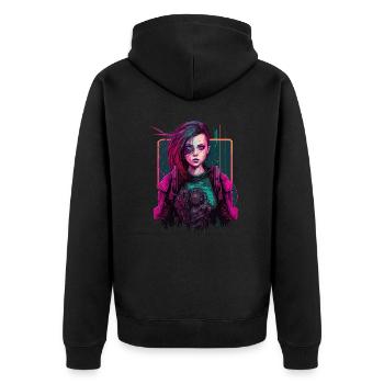 Trendige Zeichnung eines futuristischen Mädchens - Unisex Premium Bio Zip Hoodie - Schwarz - Hinten - Nico (187cm)