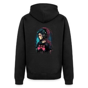 Schöne Punk Lady für Gaming-Liebhaber - Unisex Premium Bio Zip Hoodie - Schwarz - Hinten - Nico (187cm)