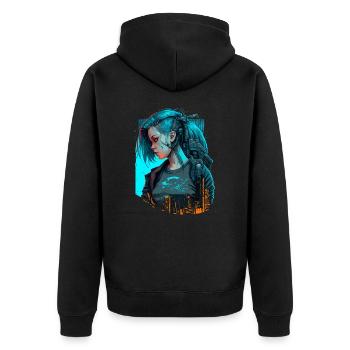 Schöne futuristische Dame für Gaming-Liebhaber - Unisex Premium Bio Zip Hoodie - Schwarz - Hinten - Nico (187cm)