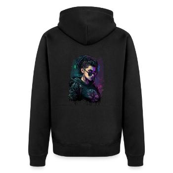 Gamer Woman auf Action Experience Art. in einem Gamer - Unisex Premium Bio Zip Hoodie - Schwarz - Hinten - Nico (187cm)