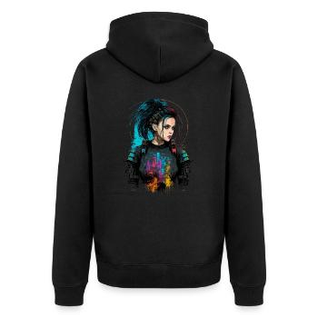 Atemberaubendes Gemälde einer wunderschönen Punk-Frau - Unisex Premium Bio Zip Hoodie - Schwarz - Hinten - Nico (187cm)