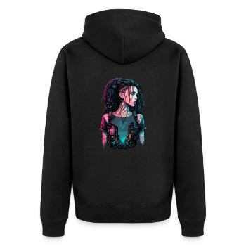 Kunstwerk einer Cyber-Frau - Unisex Premium Bio Zip Hoodie - Schwarz - Hinten - Nico (187cm)