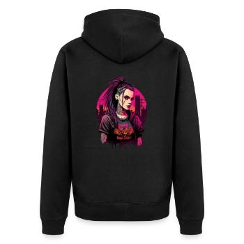 Erstaunliche digitale Illustration einer Punk-Dame - Unisex Premium Bio Zip Hoodie - Schwarz - Hinten - Nico (187cm)