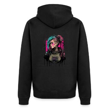 Punk Lady das ausgezeichnete Geschenk für Fiction Fans - Unisex Premium Bio Zip Hoodie - Schwarz - Hinten - Nico (187cm)