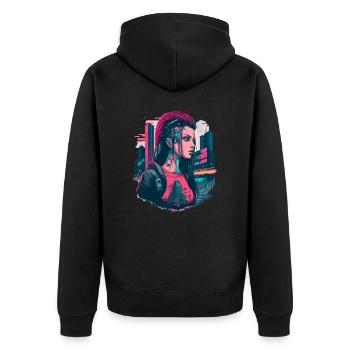 Wunderbare Illustration einer futuristischen Frau - Unisex Premium Bio Zip Hoodie - Schwarz - Hinten - Nico (187cm)