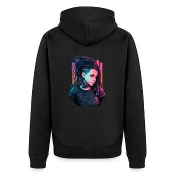 Ein erstaunlich aussehendes futuristisches Mädchen das ausgezeichnete - Unisex Premium Bio Zip Hoodie - Schwarz - Hinten - Nico (187cm)