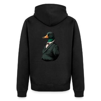 Niedliche Illustration einer Ente im Anzug - Unisex Premium Bio Zip Hoodie - Schwarz - Hinten - Nico (187cm)