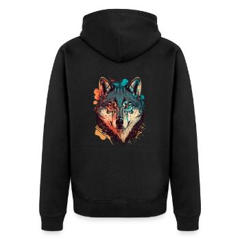 Trendige Zeichnung eines Wolfes - Unisex Premium Bio Zip Hoodie - Schwarz - Hinten - Nico (187cm)