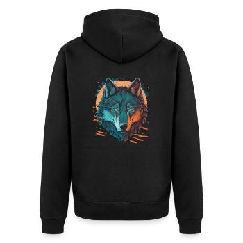Erstaunliches Design eines Wolfes - Unisex Premium Bio Zip Hoodie - Schwarz - Hinten - Nico (187cm)
