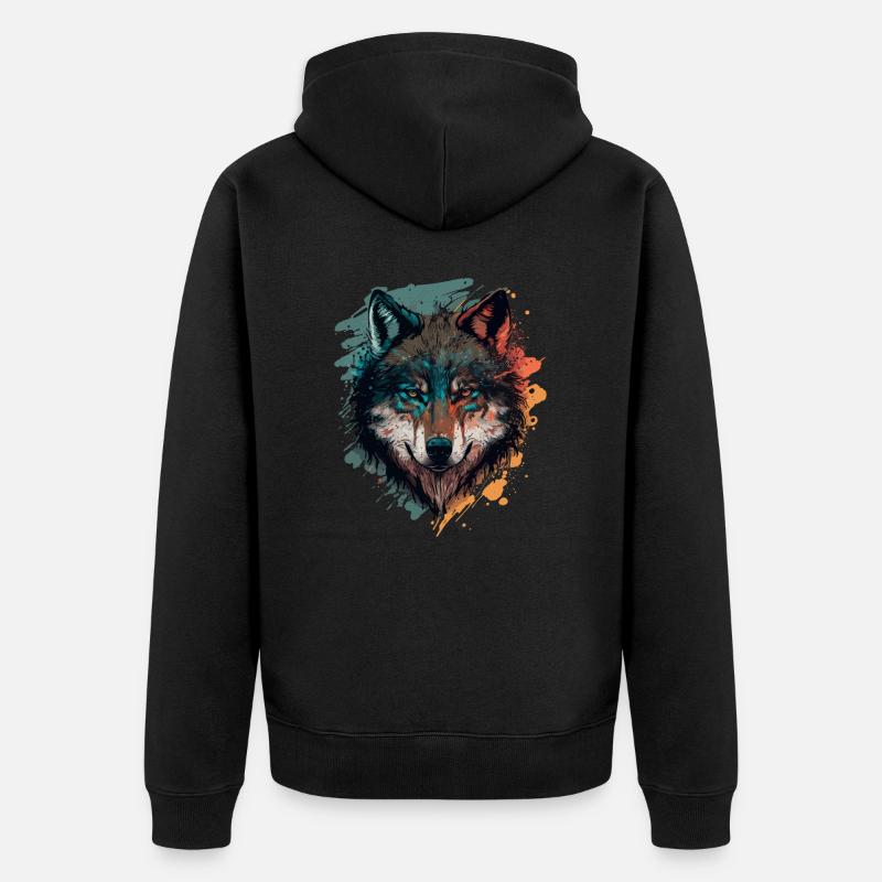 Design étonnant d’un loup - Veste à capuche bio Premium Unisexe - noir