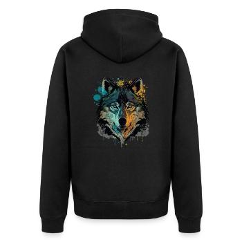 Merveilleux dessin d’une tête de loup - Veste à capuche bio Premium Unisexe - noir - Dos - Nico (187cm)