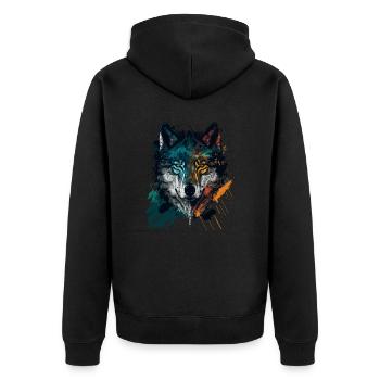 Une œuvre d’art à tête de loup comme cadeau de Noël fabuleux - Veste à capuche bio Premium Unisexe - noir - Dos - Nico (187cm)