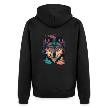 Ein Wolfskopf Digitale Illustration als großes Geschenk - Unisex Premium Bio Zip Hoodie - Schwarz - Hinten - Nico (187cm)
