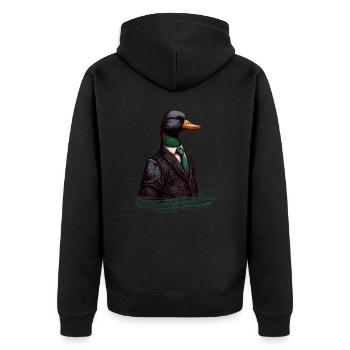 Ente im Federanzug - Unisex Premium Bio Zip Hoodie - Schwarz - Hinten - Nico (187cm)