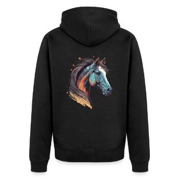 Stallion Head - Unisex Premium Organic Zip Hoodie - black - Back - Nico (187cm)