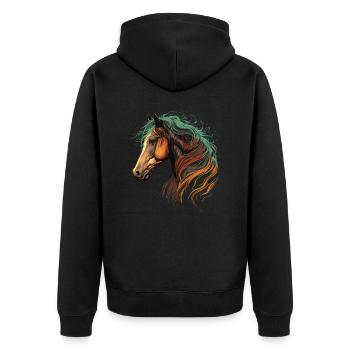 Kopf eines Ponnys - Unisex Premium Bio Zip Hoodie - Schwarz - Hinten - Nico (187cm)