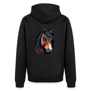 Trendige digitale Pferdemalerei - Unisex Premium Bio Zip Hoodie - Schwarz - Hinten - Nico (187cm)