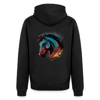 Trendiges Pferdekopf-Design - Unisex Premium Bio Zip Hoodie - Schwarz - Hinten - Nico (187cm)