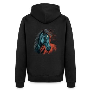 Pferde Illustration - Unisex Premium Bio Zip Hoodie - Schwarz - Hinten - Nico (187cm)