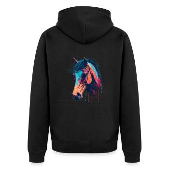 Dessin de tête de cheval - Veste à capuche bio Premium Unisexe - noir - Dos - Nico (187cm)