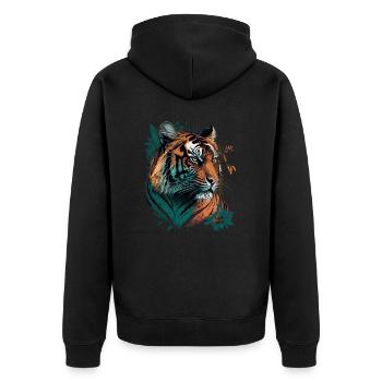 Tiger Face - Unisex Premium Organic Zip Hoodie - black - Back - Nico (187cm)