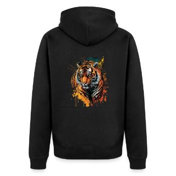 Tiger Illustration - Unisex Premium Bio Zip Hoodie - Schwarz - Hinten - Nico (187cm)