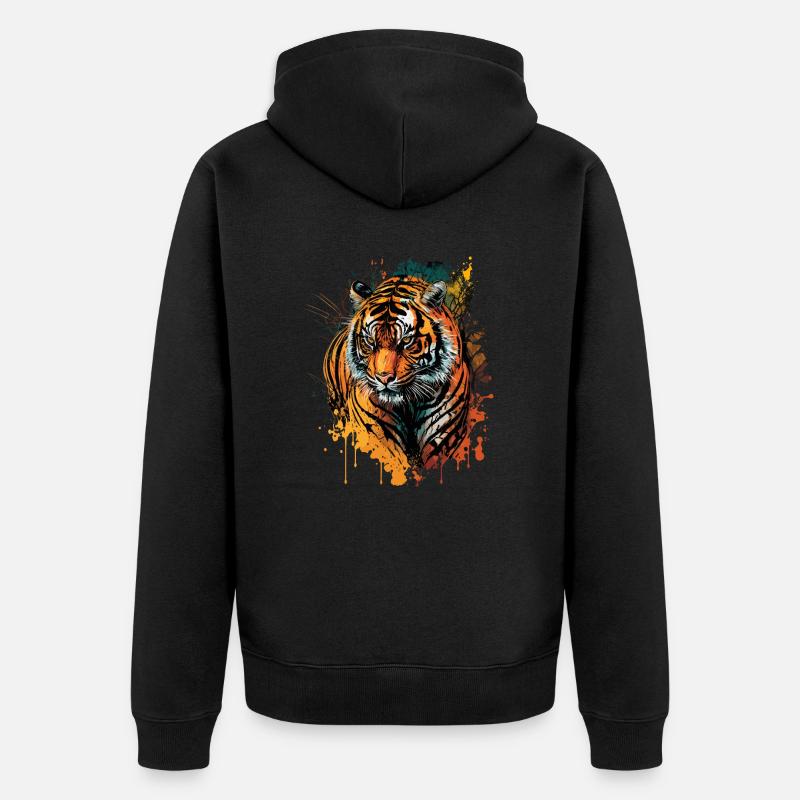 Illustration du tigre - Veste à capuche bio Premium Unisexe - noir