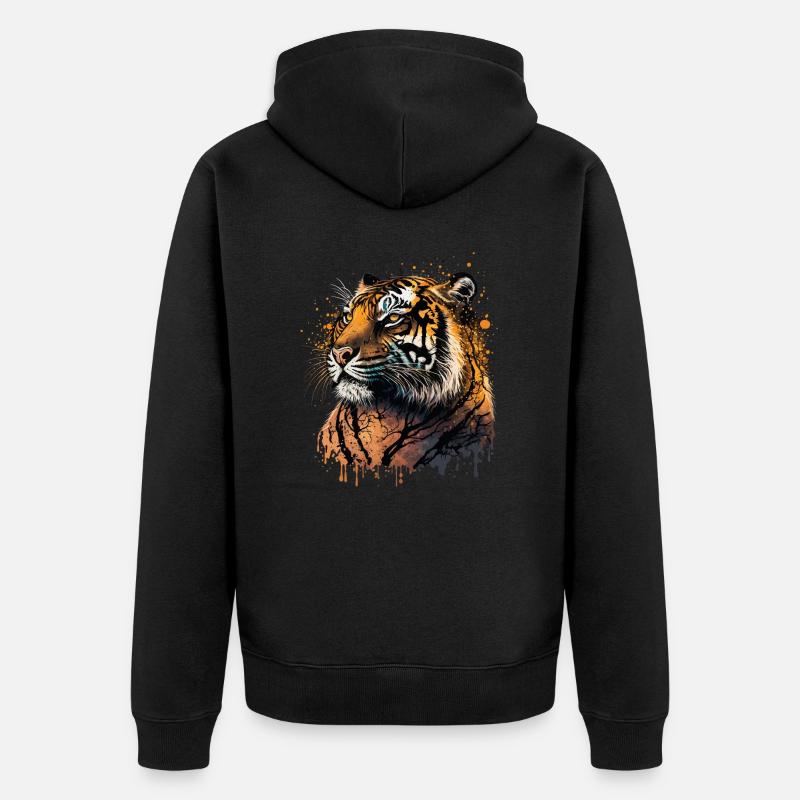 Œuvre d’art du tigre - Veste à capuche bio Premium Unisexe - noir