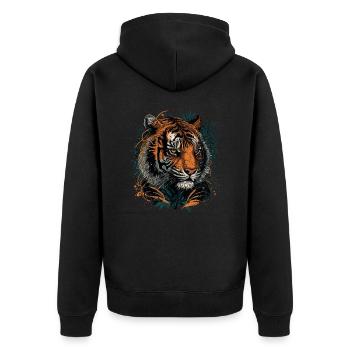 Eine digitale Tiger-Illustration - Unisex Premium Bio Zip Hoodie - Schwarz - Hinten - Nico (187cm)