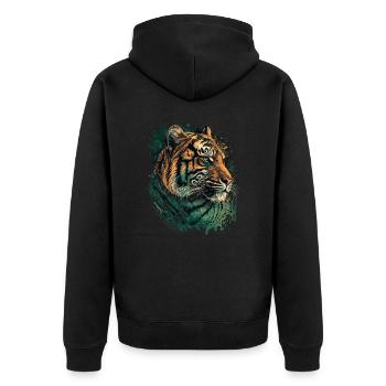 Grüner Tiger - Unisex Premium Bio Zip Hoodie - Schwarz - Hinten - Nico (187cm)