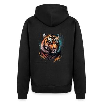 Bunte Tiger Illustration - Unisex Premium Bio Zip Hoodie - Schwarz - Hinten - Nico (187cm)