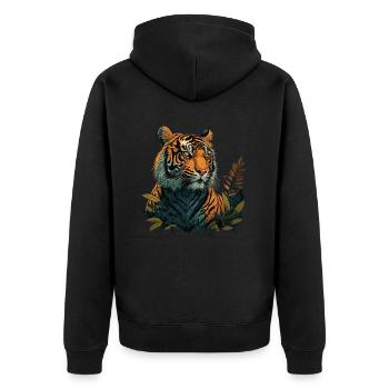 Tiger auf der Suche nach Beute - Unisex Premium Bio Zip Hoodie - Schwarz - Hinten - Nico (187cm)
