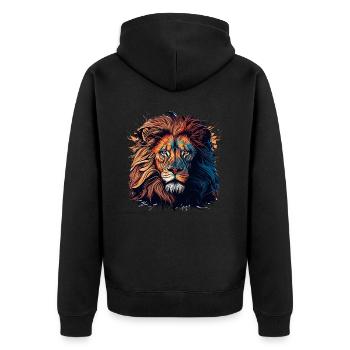 Lion Lineart - Unisex Premium Bio Zip Hoodie - Schwarz - Hinten - Nico (187cm)