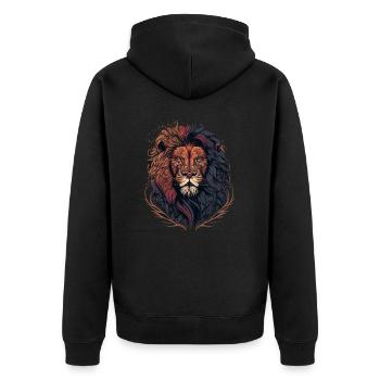 Dunkler Löwe - Unisex Premium Bio Zip Hoodie - Schwarz - Hinten - Nico (187cm)