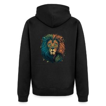 Löwe im Dschungel - Unisex Premium Bio Zip Hoodie - Schwarz - Hinten - Nico (187cm)