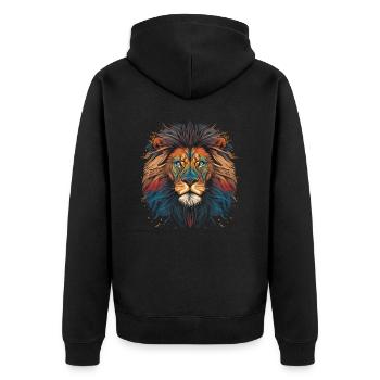 Safari Lion Head - Unisex Premium Organic Zip Hoodie - black - Back - Nico (187cm)