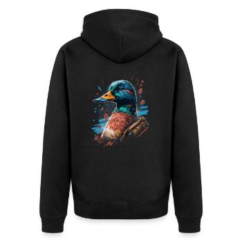 Jäger Ente - Unisex Premium Bio Zip Hoodie - Schwarz - Hinten - Nico (187cm)
