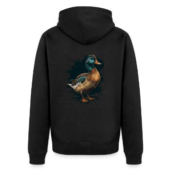 Ente stehend - Unisex Premium Bio Zip Hoodie - Schwarz - Hinten - Nico (187cm)