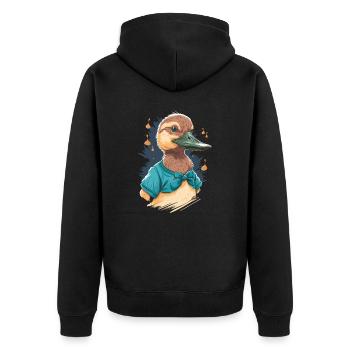 Ente mit Crop Top - Unisex Premium Bio Zip Hoodie - Schwarz - Hinten - Nico (187cm)