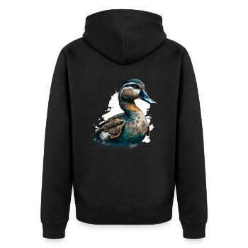 Meine Ente ist deine Ente - Unisex Premium Bio Zip Hoodie - Schwarz - Hinten - Nico (187cm)